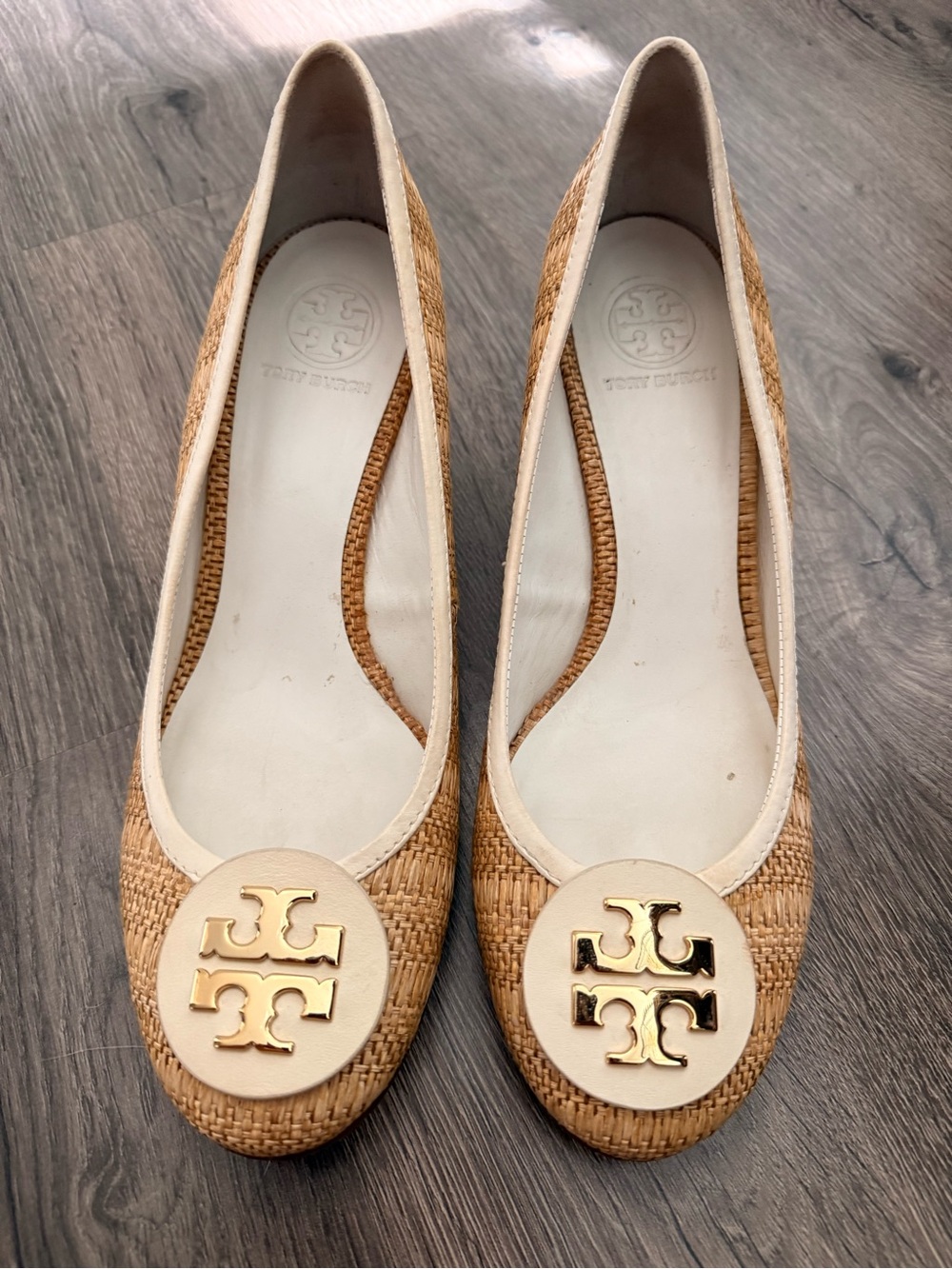 Tory Burch Natural Woven Logo Wedges